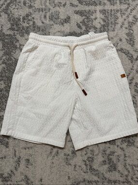 ManFinity Cream Textured Drawstring Shorts with Rope Tie